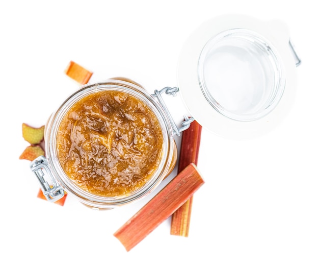 Portion of homemade Rhubarb Jam isolated on white