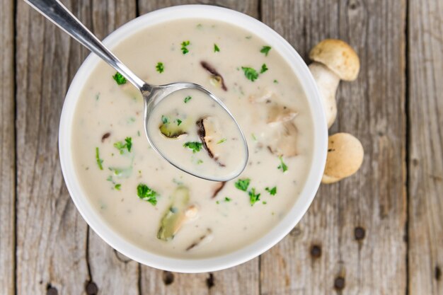 Portion of Porcini Soup selective focus