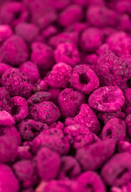 Portion of Raspberries dried selective focus