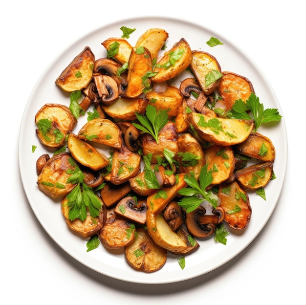 Portion of roasted potato with mushrooms