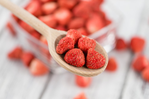 Portion of Strawberries dried selective focus