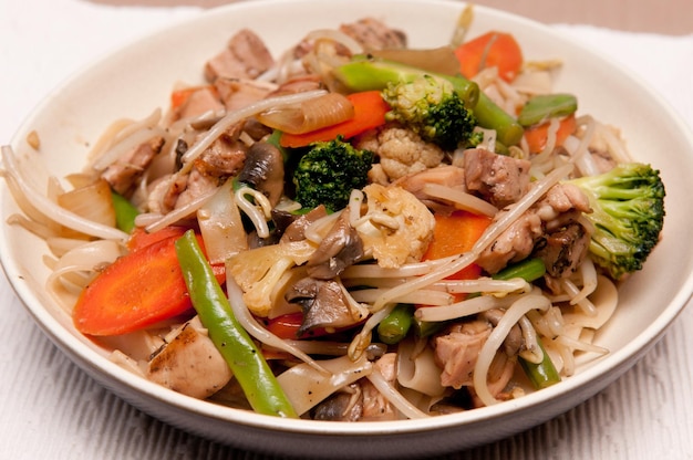 Portion of a veggie-loaded chicken chop suey