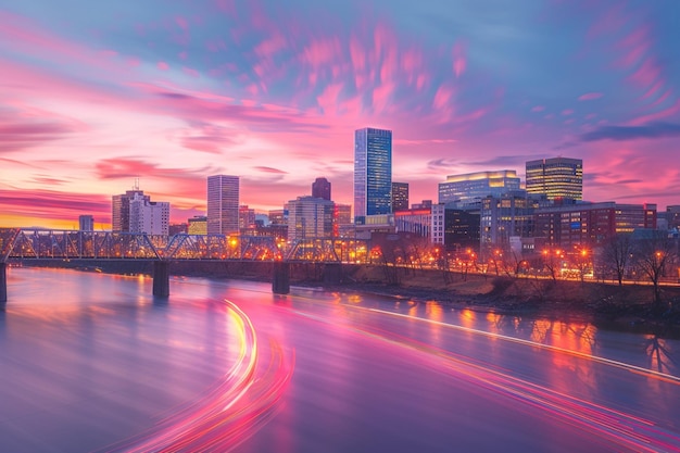 Portland Cityscape Skyline at Sunset