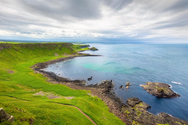 Portnaboe bay and north antrim cliff from great stookan giants causeway uk