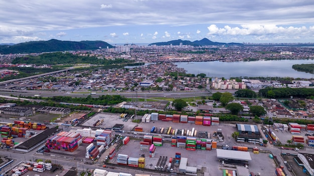 Porto Alemoa in Santos Brazil Maritime Industrial area Containers Oil and Gas Tank and trucks