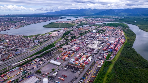 Porto Alemoa in Santos Brazil Maritime Industrial area Containers Oil and Gas Tank and trucks