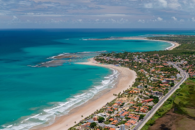 Porto de Galinhas Beach Ipojuca near Recife Pernambuco Brazil Aerial view