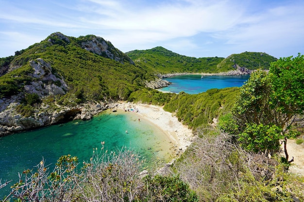 Porto Timoni beach in Corfu a paradise place with double beach and crystalline water in Corfu Island Greece Europe