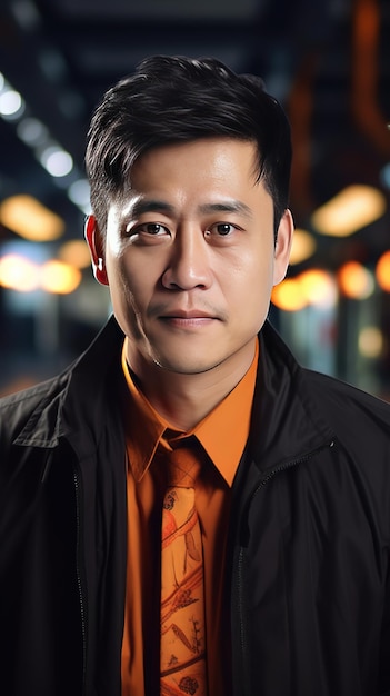 portrait 35 years old Asian man wearing a suit looking at the camera