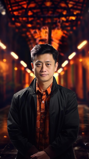 portrait 35 years old Asian man wearing a suit looking at the camera