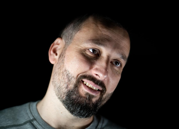 Portrait of 40 years old man on a black background. High quality photo