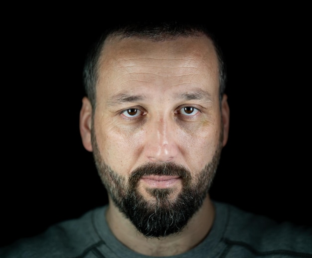 Portrait of 40 years old man on a black background. High quality photo