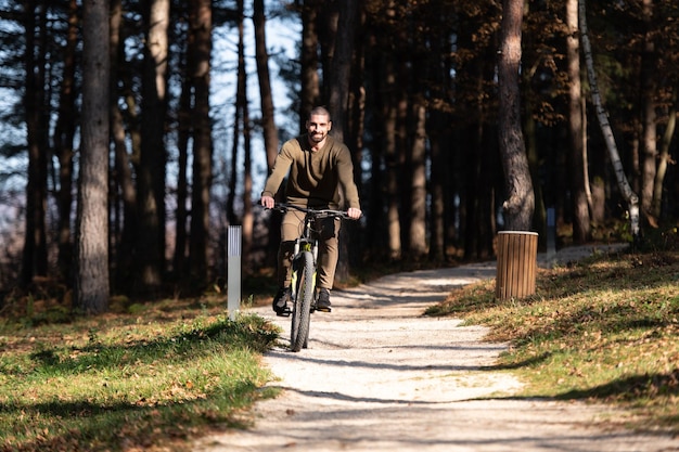 Portrait of Active Man Riding on Bike