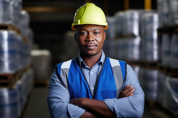 Portrait of african american man factory worker ai generated