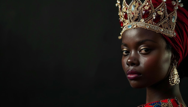 Portrait of african american woman in a crown on a black background Black history month