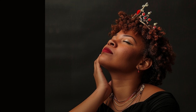 Photo portrait of african american woman in a crown on a black background black history month