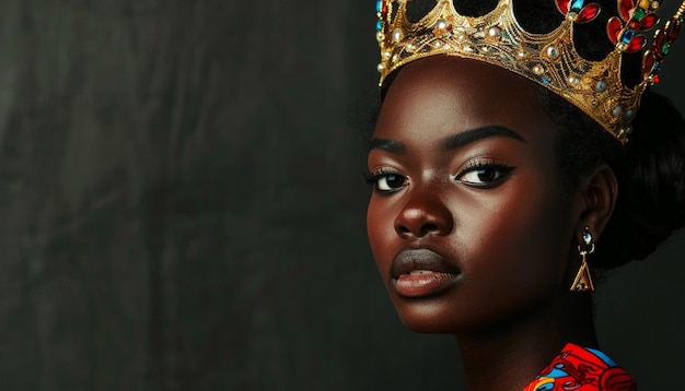 Portrait of african american woman in a crown on a black background Black history month