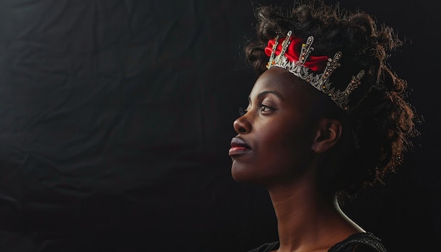 Portrait of african american woman in a crown on a black background Black history month