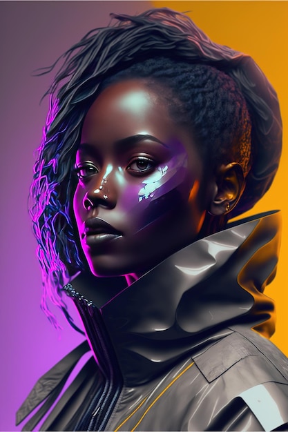 Portrait of african american woman with cyber adjustment created using generative ai technology