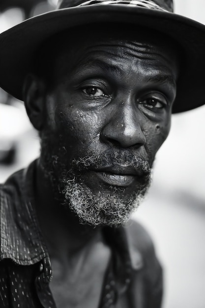 Portrait of an African man in a cap Black and white