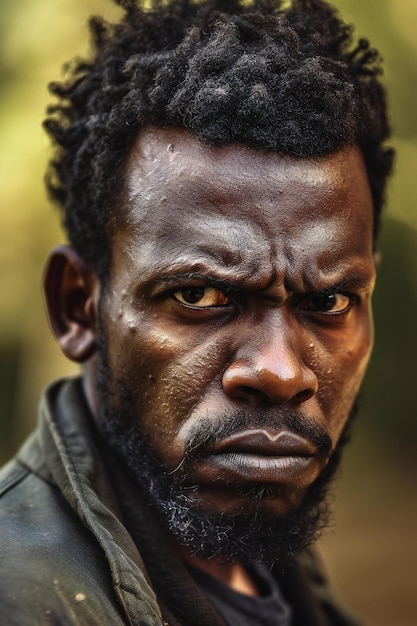 Portrait of an african man with black hair and beard