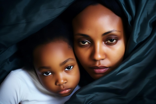 Portrait of an African woman and her child Models look at the camera Horizontal photo