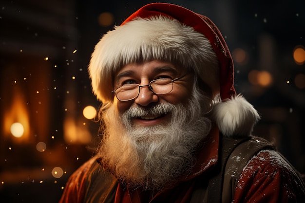 portrait of aged smiling santa claus in festive red costume