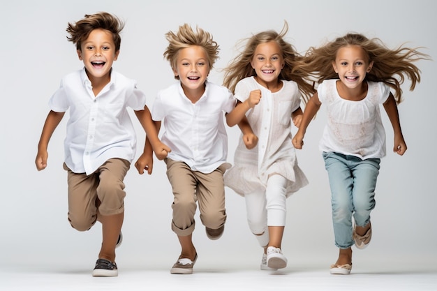 portrait of agroup of kids happily playing togather