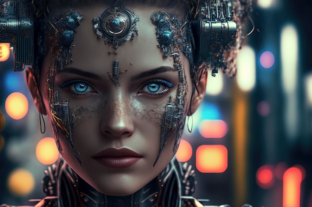 Portrait of AI cyborg human android