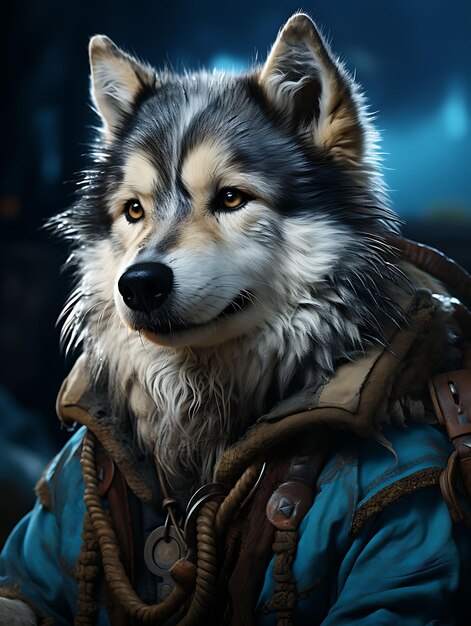 Portrait of Alaskan Malamute Pirate Sledder Sled Harness Fur Trimmed Par Animal Arts Collections