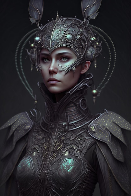 Portrait of alien queen beautiful young woman from another World illustration generative AI