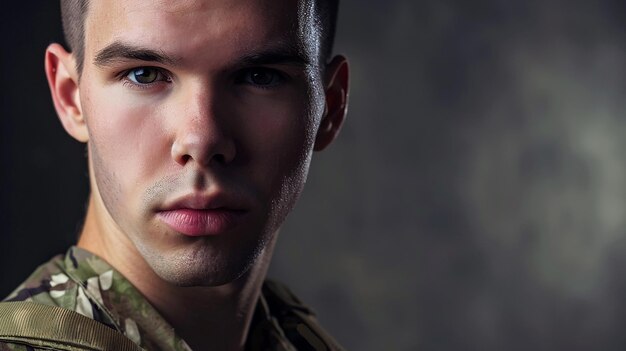 Photo portrait of american male soldier looking at camera