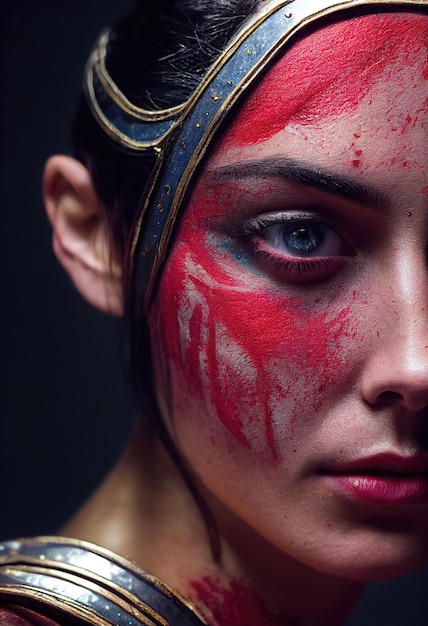 Portrait of an ancient female warrior in ancient warrior armor The concept of an ancient warrior