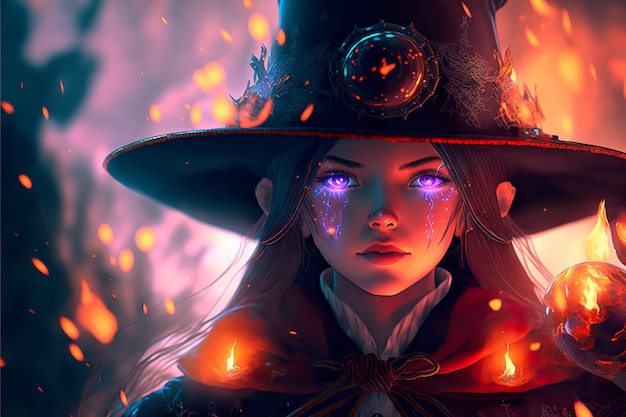 Portrait Anime fantasy girl witch digital art