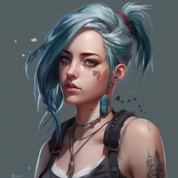 portrait anime jinx from league of legends braids grunge