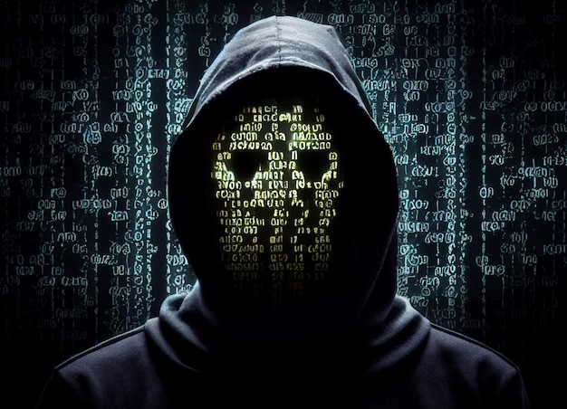 Portrait of anonymous hacker Concept of hacking cybersecurity cybercrime cyberattack etc