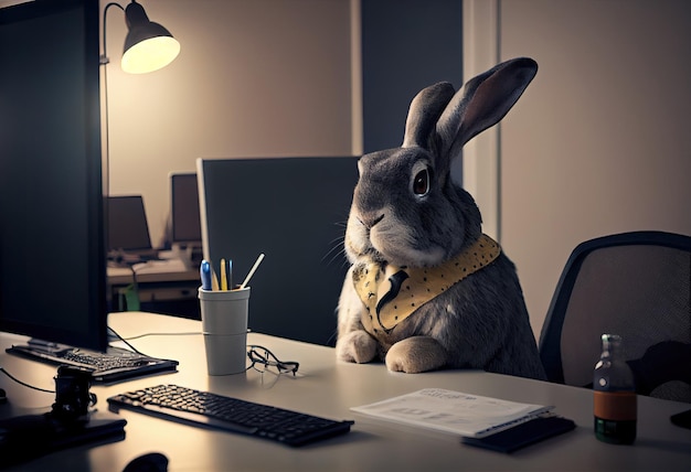 Portrait of an anthropomorphic rabbit as a developer in the office Generate Ai