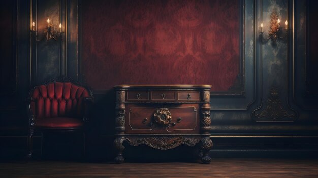 Portrait of an antique Victorian Furniture against abstract background with space for text