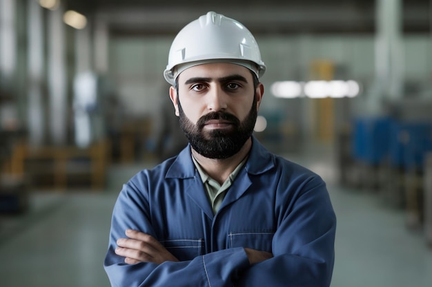 Portrait of arab man factory worker ai generated