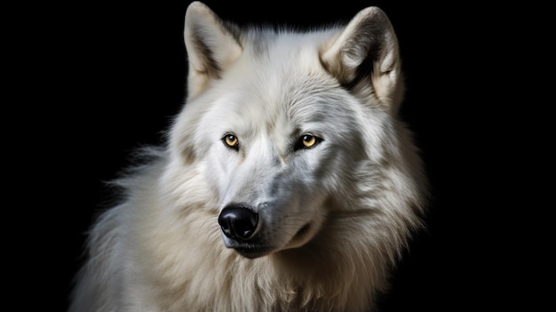 Portrait of arctic wolf isolated on black background Polar wolf AI Generative