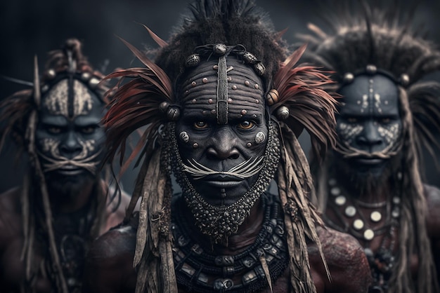 Portrait of Asaro Mudmen tribe in Papua New Guinea Ai generated art