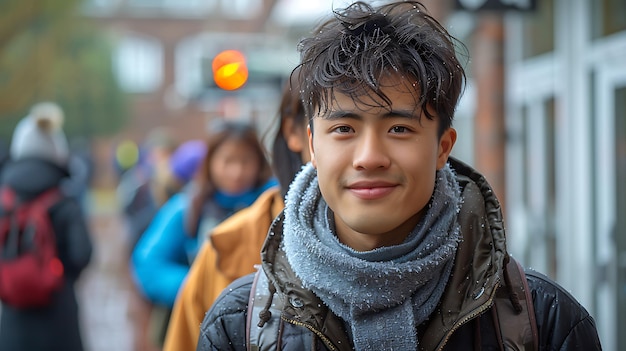 Photo portrait of asian chinese students studying abroad on a american or european campus