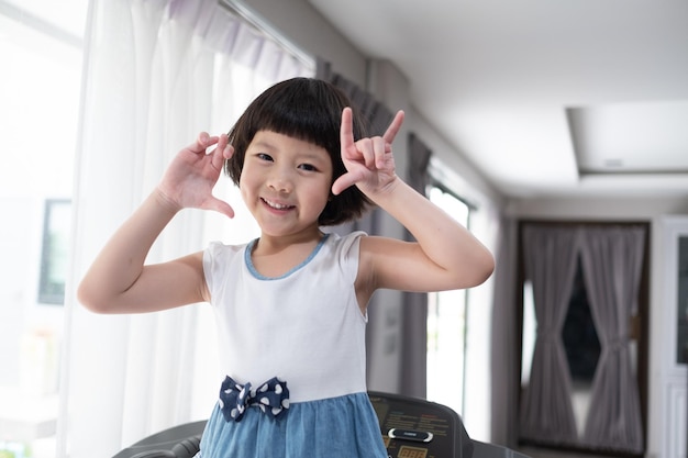 portrait asian kid, child enjoy and happy, little girl