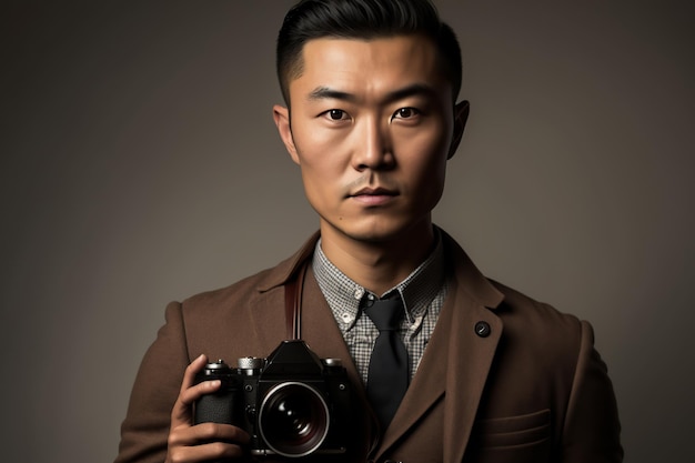 Portrait of asian male photographer Generative AI illustration