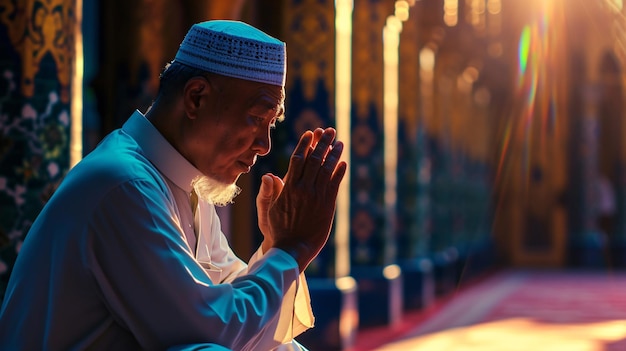 Portrait of Asian Muslim Man Praying