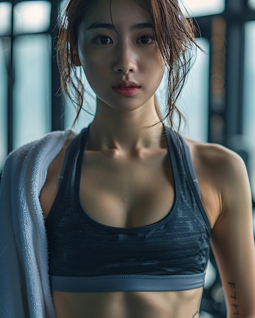 portrait of Asian woman after training in gym