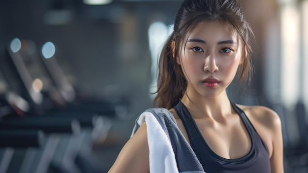 portrait of Asian woman after training in gym