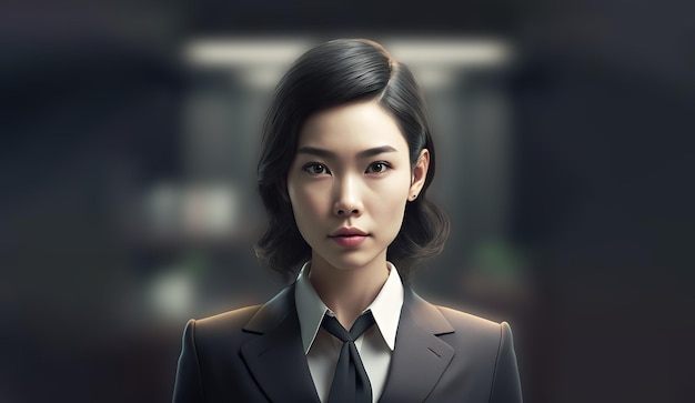 Portrait asian woman in black suit in the office generative art by AI