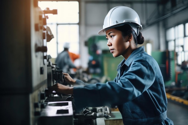 Portrait of asian woman factory worker ai generated