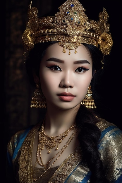 Portrait of asian woman in a golden robe